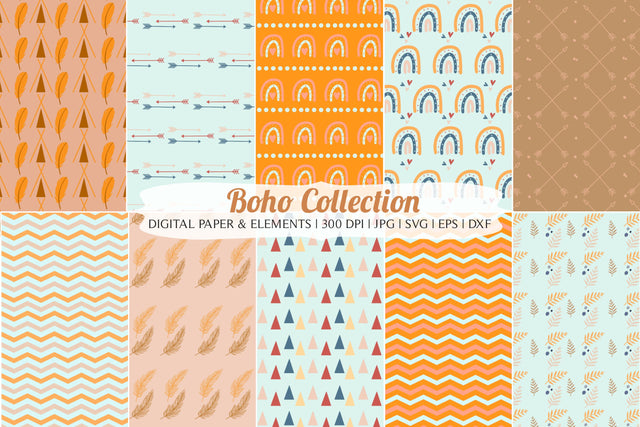 Boho Bundle - Digital Paper JPG SVG DXF Digital Pattern TheCrafterDepot 