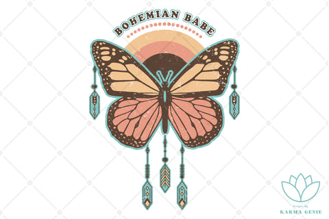 Boho Butterfly - Retro Graphic Sublimation SVG Karma Genie Graphics 