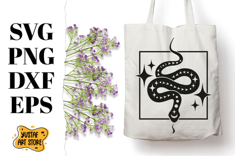 Boho Celestial Snake SVG design. Mystical Snake SVG Yustaf Art Store 