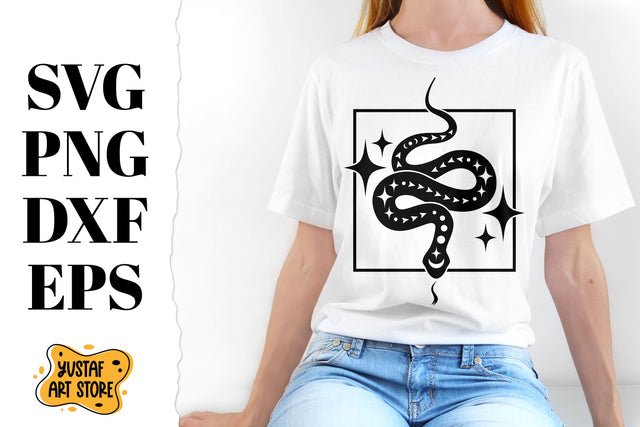 Boho Celestial Snake SVG design. Mystical Snake SVG Yustaf Art Store 