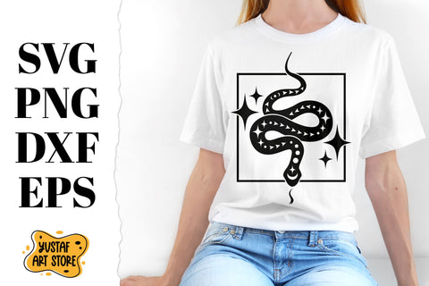 Boho Celestial Snake SVG design. Mystical Snake SVG Yustaf Art Store 