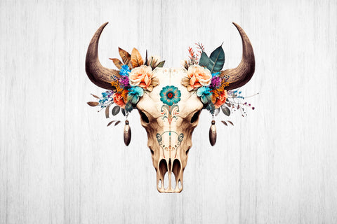 Boho Cow scull Sublimation Design. Cow Scull PNG. Sublimation Samaha Design 