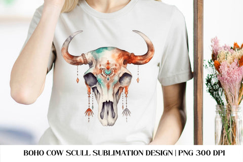 Boho Cow scull Sublimation Design. Cow Scull PNG. Sublimation Samaha Design 