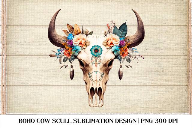 Boho Cow scull Sublimation Design. Cow Scull PNG. Sublimation Samaha Design 