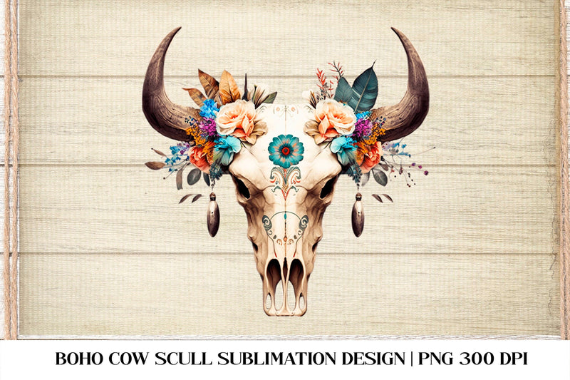 Boho Cow scull Sublimation Design. Cow Scull PNG. Sublimation Samaha Design 