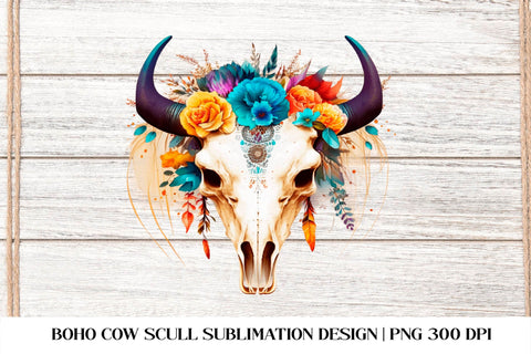 Boho Cow scull Sublimation Design. Flower Cow Scull PNG. Sublimation Samaha Design 