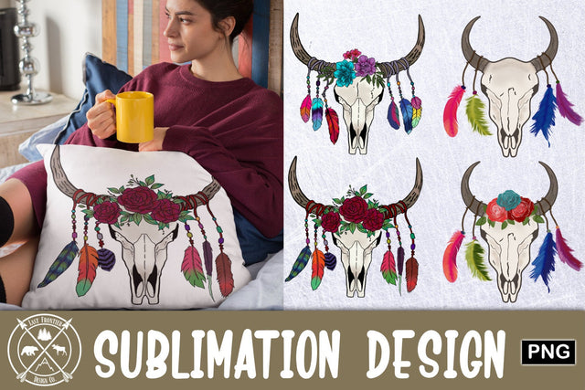 Boho Cow Skull Sublimation Sublimation Last Frontier Design Co. 