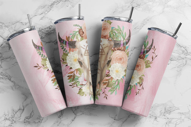 Boho Cow Skull Tumbler Png, Cow Skull Floral 20oz Skinny Tumbler, Boho Floral Tumbler Wrap, Western Cow Skull Sublimation Design for Straight, Digital Download Sublimation Rabbitmakies 