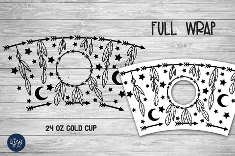 Boho Cup Wrap SVG, 24oz Cold Cup, Bohemian Full Wrap SVG. SVG Elinorka 