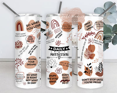 Boho Daily Motivation Affirmations 20oz Skinny Tumbler Sublimation Design Templates, Inspirational Motivational Tumbler Straight PNG Digital Download Boho Sublimation Rabbitmakies 