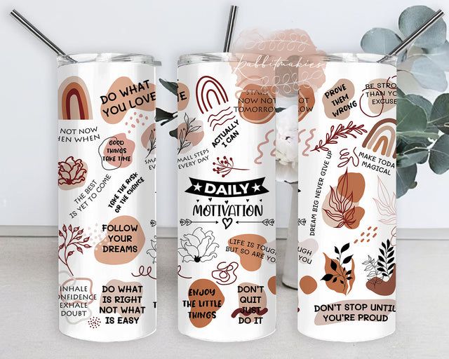 Boho Daily Motivation Affirmations 20oz Skinny Tumbler Sublimation Design Templates, Inspirational Motivational Tumbler Straight PNG Digital Download Boho Sublimation Rabbitmakies 