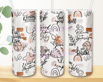 Boho Daily Positive Quote Tumbler Design, Self Love Affirmations Tumbler Wrap, Inspirational Quote Tumbler Template, Instant Download Sublimation sassyprint 