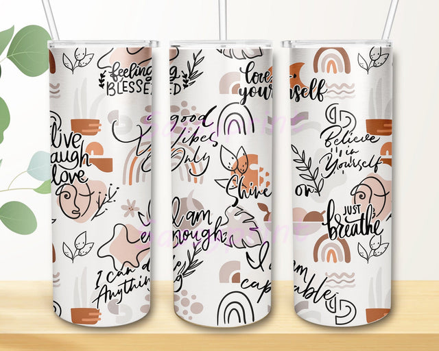 Boho Daily Positive Quote Tumbler Design, Self Love Affirmations Tumbler Wrap, Inspirational Quote Tumbler Template, Instant Download Sublimation sassyprint 