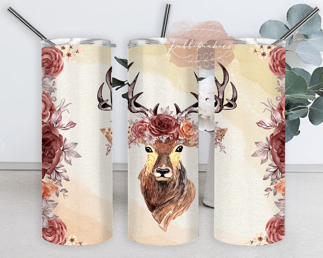 Boho Deer Tumbler Design, Deer 20oz Skinny Tumbler, Deer Floral Tumbler Wrap, Boho Floral Tumbler Png, Deer Sublimation Design, Digital Download Sublimation Rabbitmakies 
