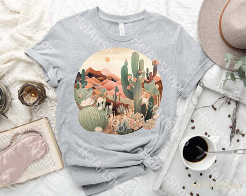 Boho Desert Landscape Sublimation PNG with Cactus Elements Sublimation _HelArtShop_ 
