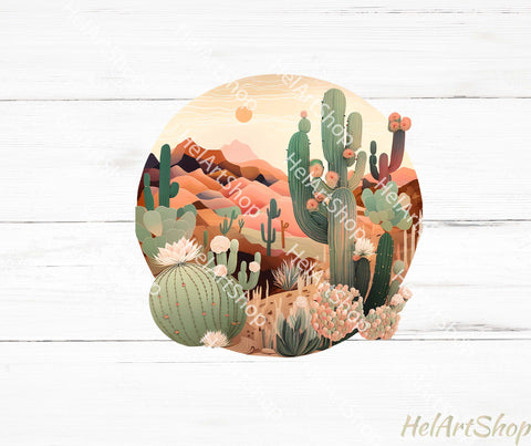 Boho Desert Landscape Sublimation PNG with Cactus Elements Sublimation _HelArtShop_ 