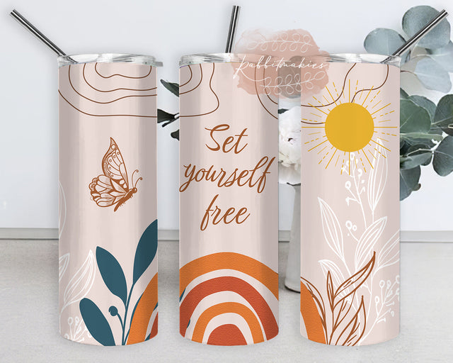 Boho Design Tumbler Png, Set Yourself Free 20oz Tumbler Wrap, Self Love Quote Tumbler Design, Boho Rainbow Sun Sublimation Design, Digital Download Sublimation Rabbitmakies 