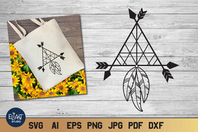 Boho Dream Catcher SVG, Triangle Dreamer with Feathers. SVG Elinorka 