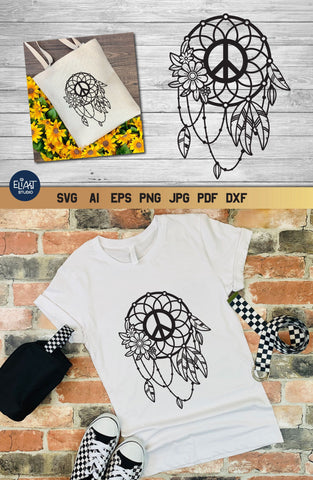 Boho Dreamcatcher SVG, Dream Catcher with Feathers and Peace Sign. SVG Elinorka 