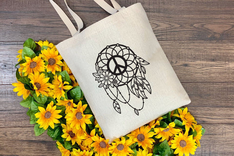 Boho Dreamcatcher SVG, Dream Catcher with Feathers and Peace Sign. SVG Elinorka 