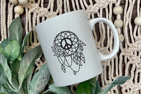 Boho Dreamcatcher SVG, Dream Catcher with Feathers and Peace Sign. SVG Elinorka 
