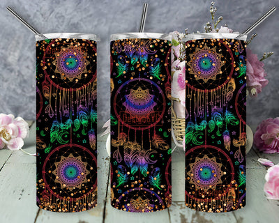 Boho Dreamcatcher Tumbler Design, Rainbow Dreamcatcher 20oz Tumbler Wrap, Feathers Tumbler Png, Dreamcatcher Glitter Sublimation Design, Instant Download Sublimation DesignSVG 