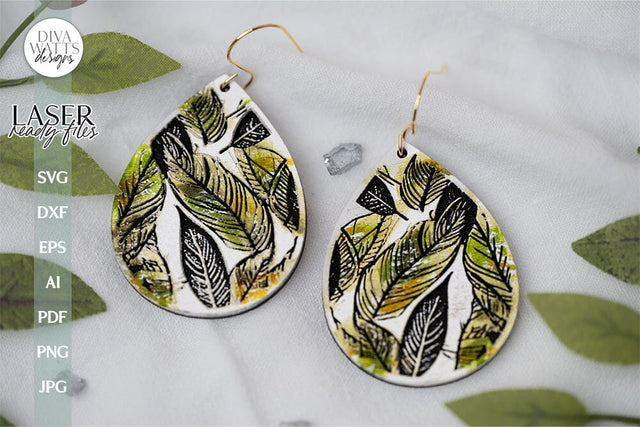 Boho Earrings SVG With Leaves For Glowforge Laser Earrings With Leaves Pattern SVG For Earrings For Glowforge Leaf Earrings svg SVG Diva Watts Designs 