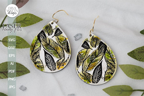 Boho Earrings SVG With Leaves For Glowforge Laser Earrings With Leaves Pattern SVG For Earrings For Glowforge Leaf Earrings svg SVG Diva Watts Designs 