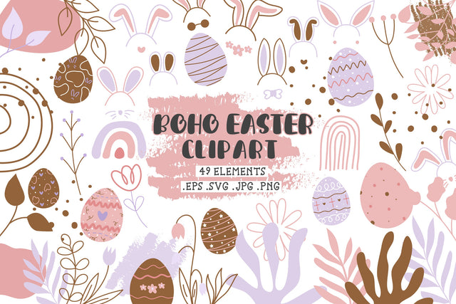 Boho Easter Elements Design | Cute Bunny Easter Clipart SVG dapiyupi store 