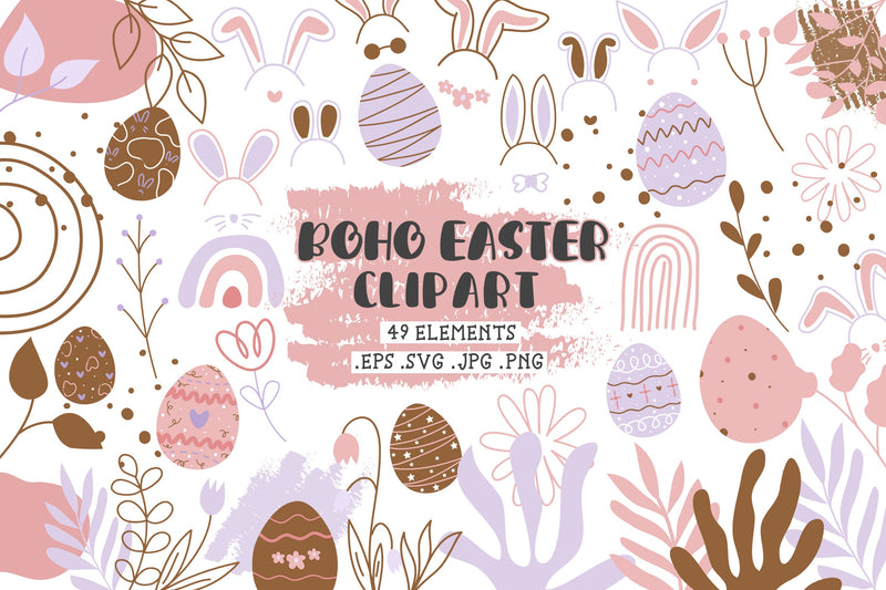 Boho Easter Elements Design | Cute Bunny Easter Clipart SVG dapiyupi store 
