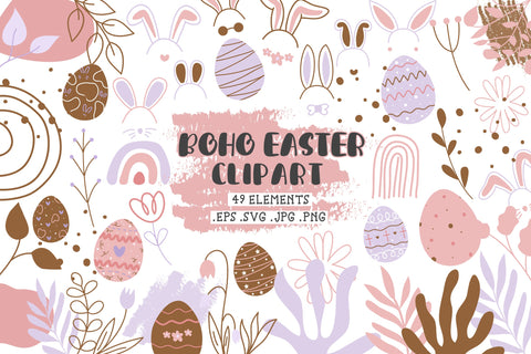 Boho Easter Elements Design | Cute Bunny Easter Clipart SVG dapiyupi store 