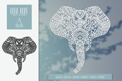 Boho Elephant head mandala svg. Floral Animal face SVG Olga Boat Design 