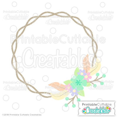 Boho Feather Wreath Monogram Frame SVG Printable Cuttable Creatables 