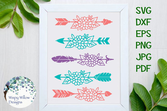 Boho Floral Arrows Bundle SVG Wispy Willow Designs 