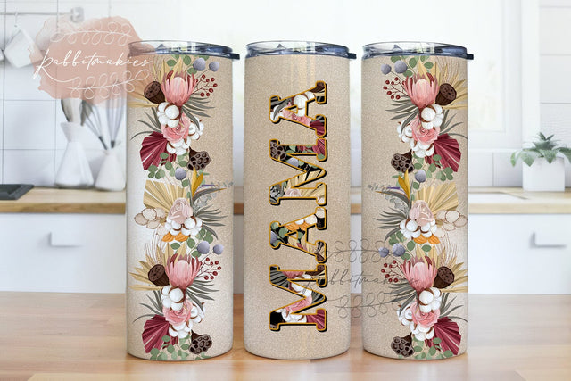 Boho Floral Borders Mama 20 oz Skinny Tumblers, Watercolor Florals Mama 20 oz Skinny Tumbler Sublimation Rabbitmakies 