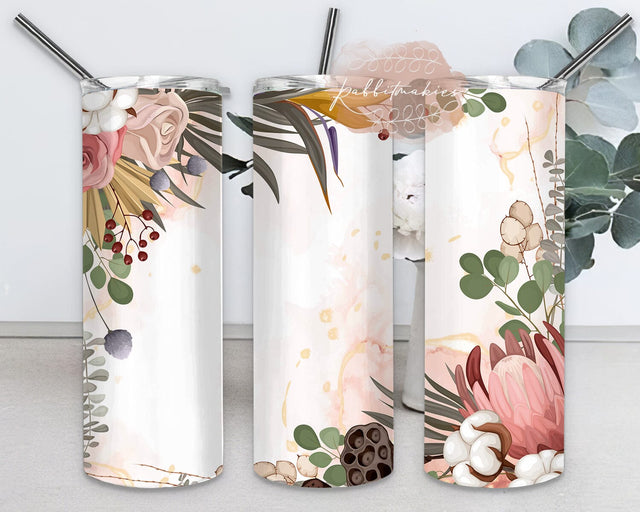Boho Floral Design 20oz Tumbler Wrap PNG Download for Straight and Tapered PNG, Watercolor Florals 20 oz Skinny Tumbler Sublimation Rabbitmakies 