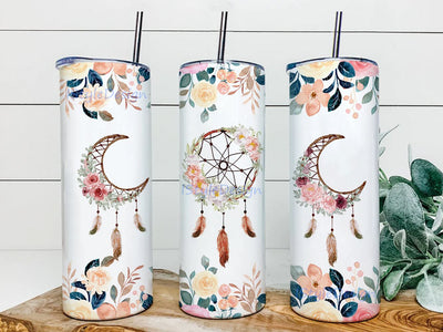 Boho floral dream catcher tumbler design, bohemian tumbler design, boho, Seamless, sublimation, 20 oz skinny straight tumbler png Sublimation iStyleDesign 