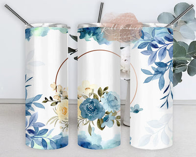 Boho Floral Frame 20oz Skinny Tumbler, Blue Floral Tumbler Design, Watercolor Tumbler Wrap, Floral Sublimaiton Design, Instant Download Sublimation Rabbitmakies 