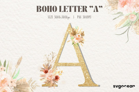Boho Floral Letter A Sublimation SvgOcean 