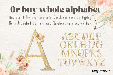 Boho Floral Letter A Sublimation SvgOcean 