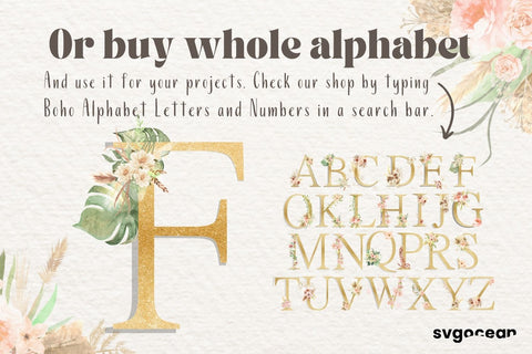 Boho Floral Letter F Sublimation SvgOcean 