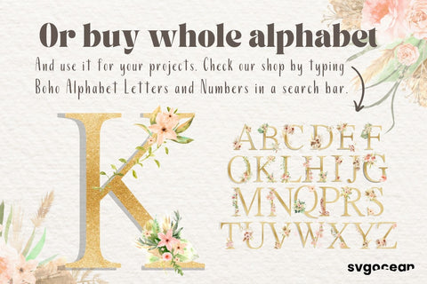 Boho Floral Letter K Sublimation SvgOcean 