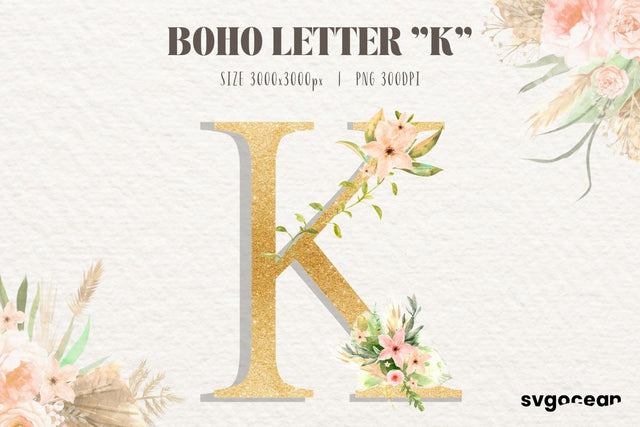 Boho Floral Letter K Sublimation SvgOcean 