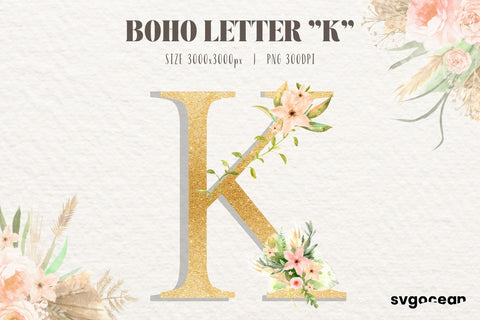 Boho Floral Letter K Sublimation SvgOcean 