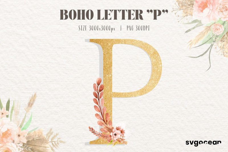 Boho Floral Letter P Sublimation SvgOcean 