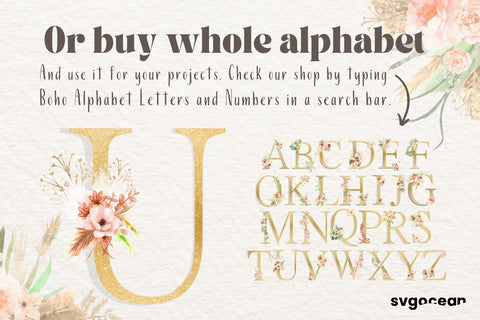 Boho Floral Letter U Sublimation SvgOcean 