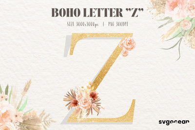 Boho Floral Letter Z Sublimation SvgOcean 