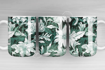 Boho Floral Mug, Green Flower Mug, 3D Mug, Botanical Mug, Earthy Mug PNG, Floral Mug PNG, 11 & 15 Oz Mug Sublimation Wrap, Digital File Sublimation Syre Digital Creations 