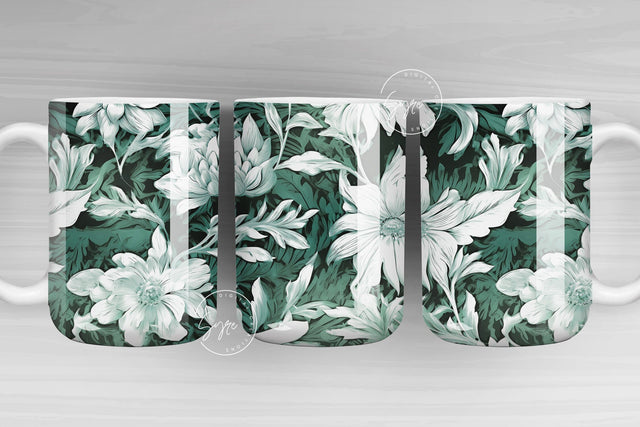 Boho Floral Mug, Green Flower Mug, 3D Mug, Botanical Mug, Earthy Mug PNG, Floral Mug PNG, 11 & 15 Oz Mug Sublimation Wrap, Digital File Sublimation Syre Digital Creations 