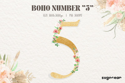 Boho Floral Number 5 Sublimation SvgOcean 